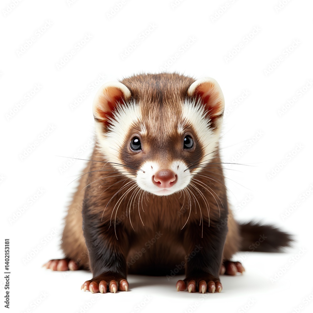 Cute Ferret with Soft Fur and Expressive Face on White Background Cute Ferret with Soft Fur and Expressive Face on White Background