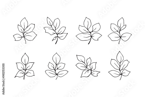 Set of 6 pec in two row  Bryophyllum Leaf line art on white background