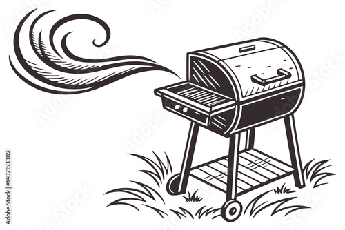 Comfortable wooden chair illustrations show various objects like a BBQ Grill 