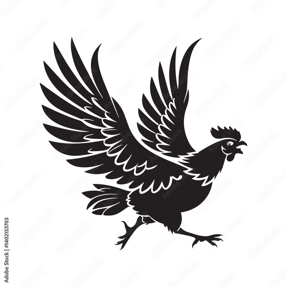 Fototapeta premium Chicken flying silhouette vector illustration isolated on white background