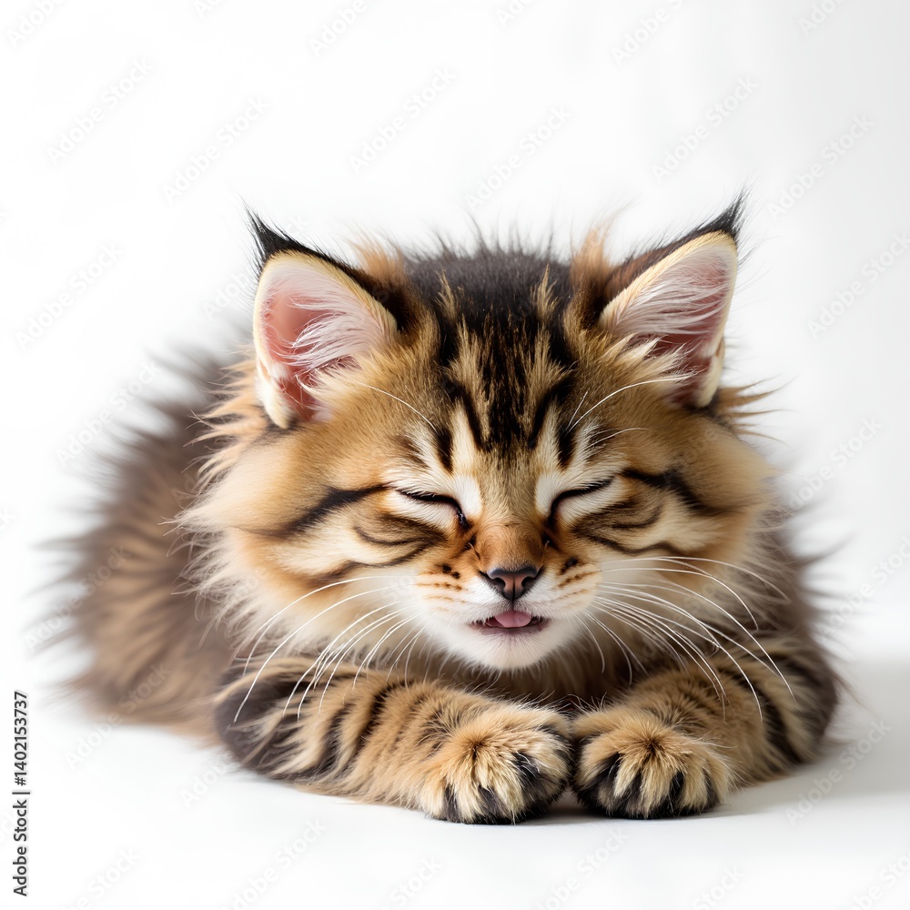 Cute Fluffy Cat with Closed Eyes in Cozy Indoor Setting Cute Fluffy Cat with Closed Eyes in Cozy Indoor Setting