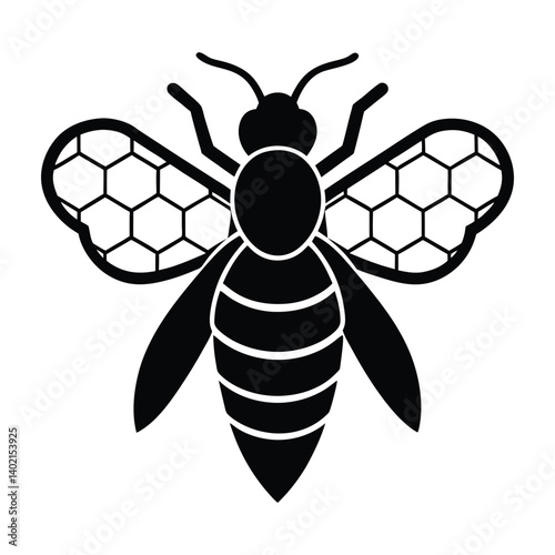 A bee with a honeycomb body on white background
