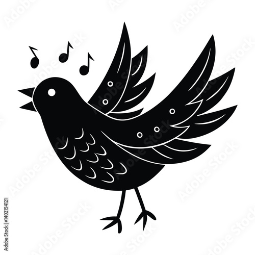 A bird with music notes as wings on white background