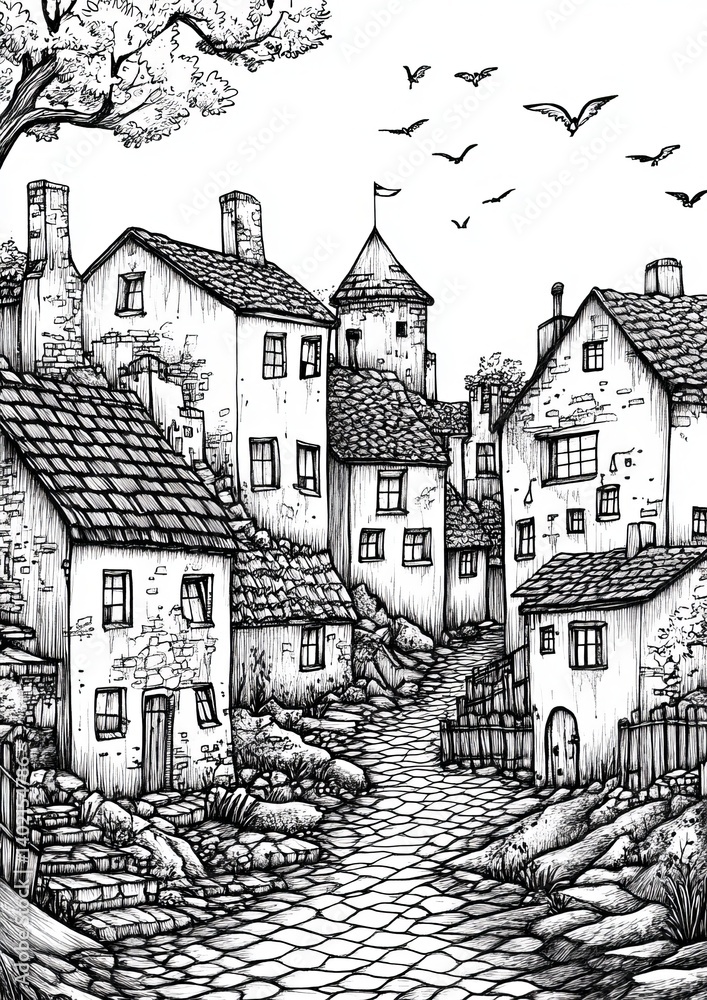Obraz premium Global Villages Coloring Pages 
