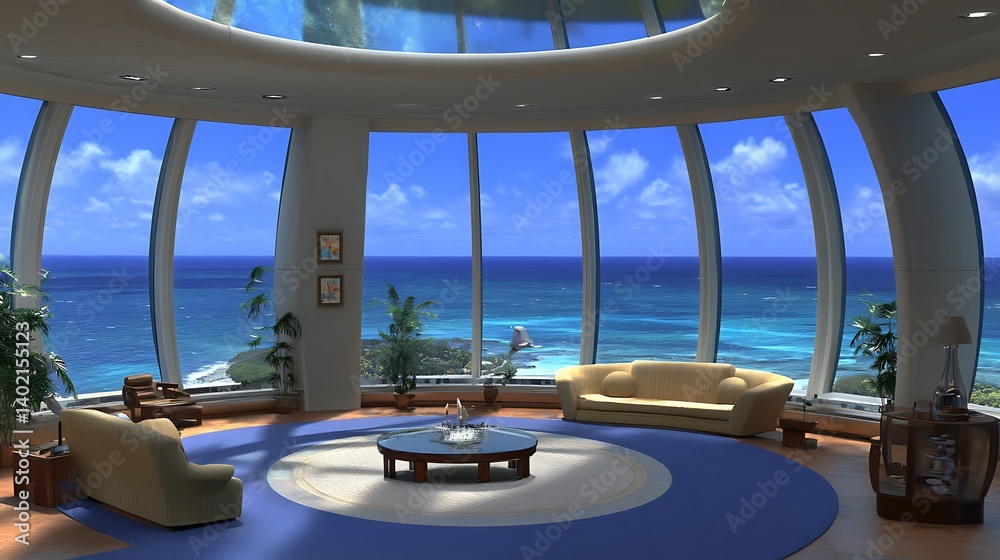 Fototapeta premium Panoramic ocean view living room