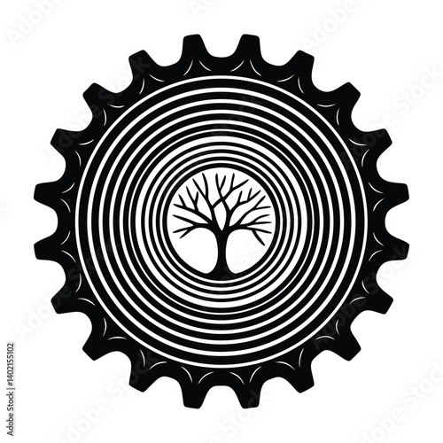 A gear with tree rings on white background