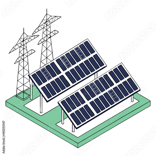 Clean Energy Solar Power Farm Isometric Vector Design