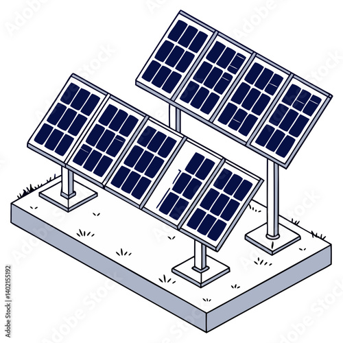 Clean Energy Solar Power Farm Isometric Vector Design