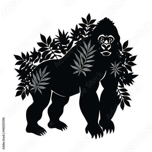 A gorilla combined with nature on white background