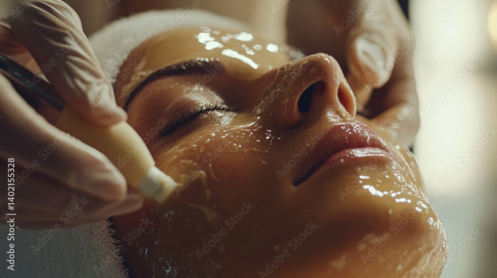 A facial is being performed on a relaxed female customer A facial is being performed on a relaxed female customer