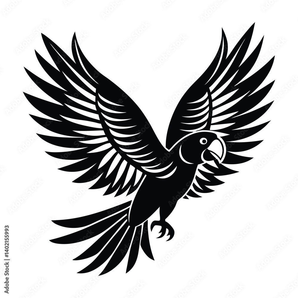 Obraz premium A parrot with palm leaves wings on white background