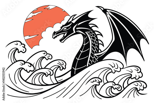 Black dragon tattoo vector illustration, a tribal animal design silhouette