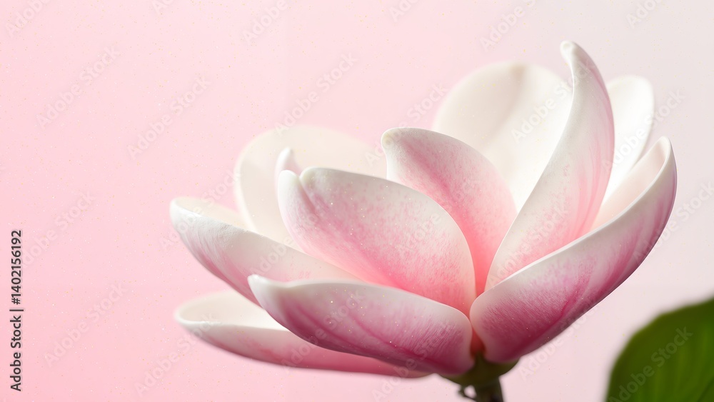 Fototapeta premium Pink Magnolia Blossom Delicate Serene against Soft Pink Background.
