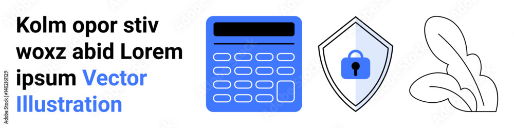 Calculator and shield with lock represent digital security, data protection, and financial management. Ideal for cybersecurity, finance, education, banking, business, technology flat landing page Calculator and shield with lock represent digital security, data protection, and financial management. Ideal for cybersecurity, finance, education, banking, business, technology flat landing page