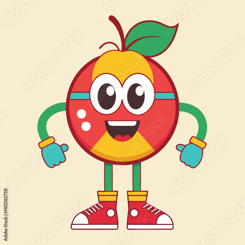Retro groovy fruit cartoon mascot character vector vintage funky fun smiling old school 