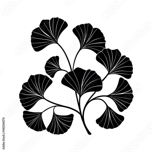 Elegant Black and White Ginkgo Biloba Branch Design