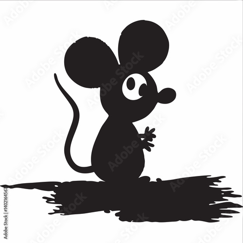 A curious little mouse exploring its world in a simple, bold silhouette against a textured white background.
