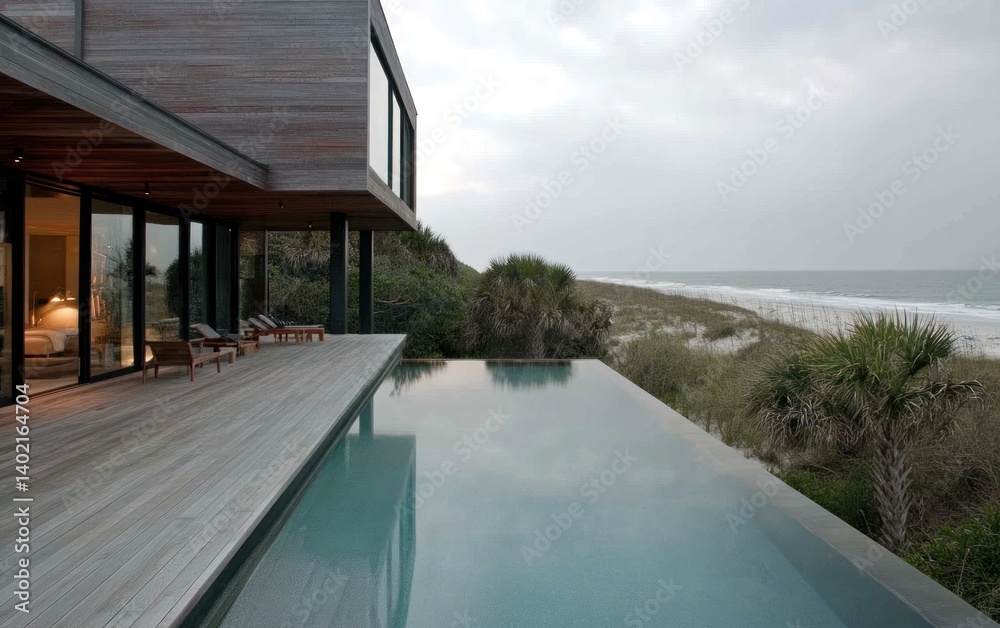 Fototapeta premium Modern Coastal Home Infinity Pool Ocean View