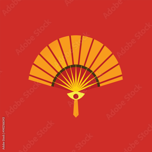 Lunar New Year Folding Fan, Chinese and Japanese traditional hand fan. Oriental paper hand folding fan