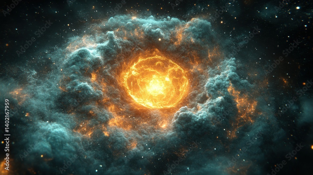 Fototapeta premium A bright and fiery celestial orb surrounded by cosmic clouds