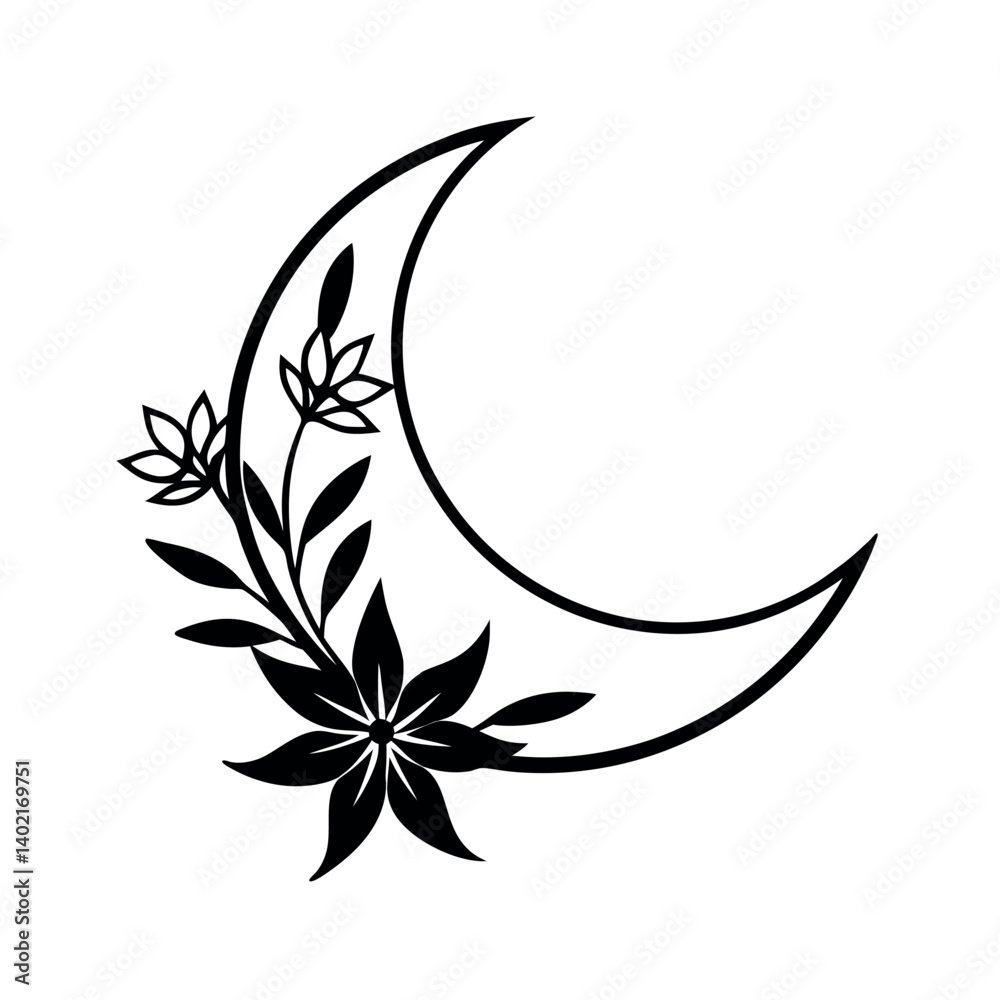 Elegant Moon with Floral Design Vector Graphic Elegant Moon with Floral Design Vector Graphic