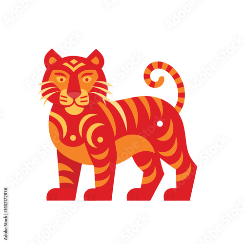 Chinese New Year Tiger  Papercut vector illustration on white background