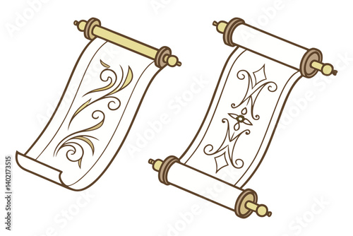 Vector illustration of an ancient scroll, Ornate paper scroll vector, antique royal scroll design on a white background