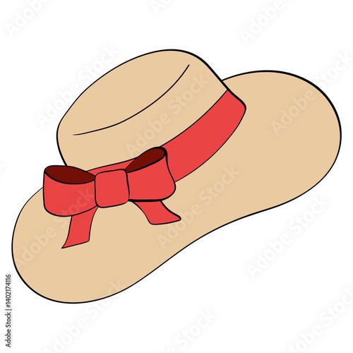 beach straw hat style line and color cute doodle illustration