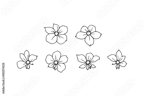 Set of 6 pec in two row  Canterbury Bell line art on white background