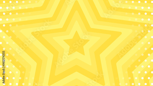 同心状の星とドットのパターン背景、ポップなデザイン、装飾的な放射型図形