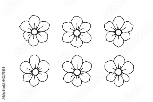 Set of 6 pec in two row  Canterbury Bell line art on white background