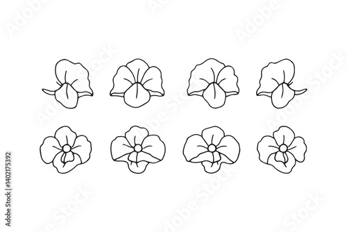 Set of 6 pec in two row  Canterbury Bell line art on white background