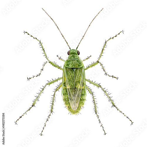 Obraz na płótnie Close-up of a realistic green aphid insect with detailed body structure and legs, isolated on transparent background for scientific or educational purposes w salonie