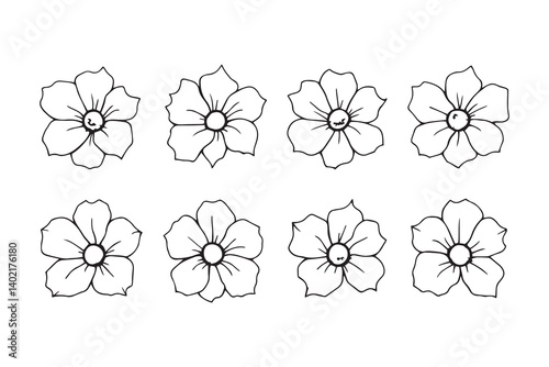 Set of 6 pec in two row  Canterbury Bell line art on white background