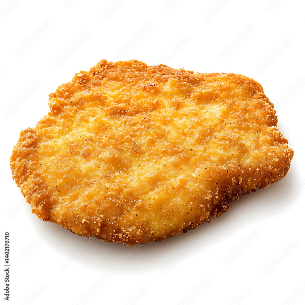 Golden and crispy pork schnitzel with a perfectly seasoned coating and tender meat, isolated white background, hyperrealism art style Golden and crispy pork schnitzel with a perfectly seasoned coating and tender meat, isolated white background, hyperrealism art style