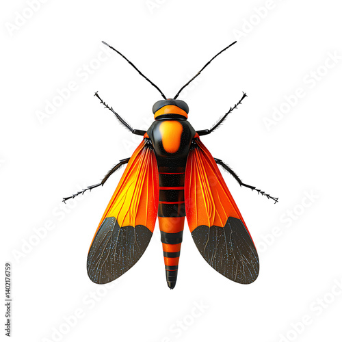 Obraz na płótnie A vibrant orange firefly with segmented black body and spread wings featuring gradient color and texture isolated on a transparent background for entomology visuals w salonie