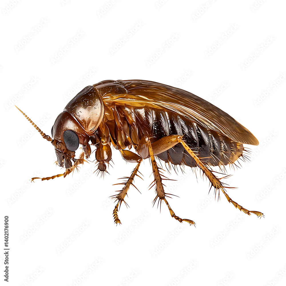 Side view of realistic brown flea with spiny legs