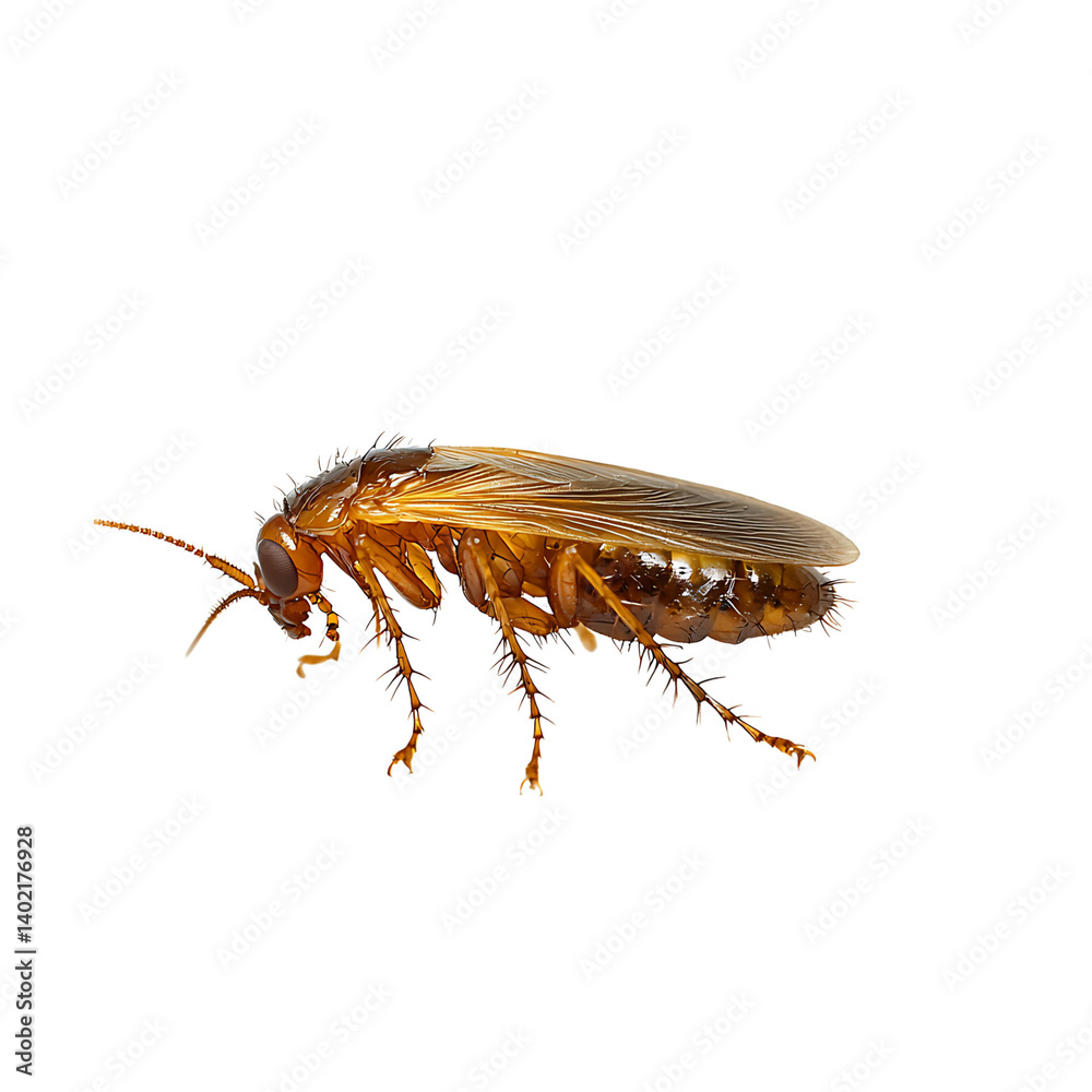 Side view of realistic brown flea with spiny legs