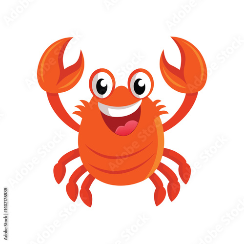 Smile funny crab cartoon character isolated on white background, Funny cheerful underwater animal, marine creature from tropical sea beach