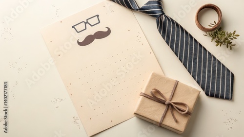 Wallpaper Mural Father's day, Stylish flat lay with a letter, tie, gift box, and decorative elements for a creative presentation. Torontodigital.ca
