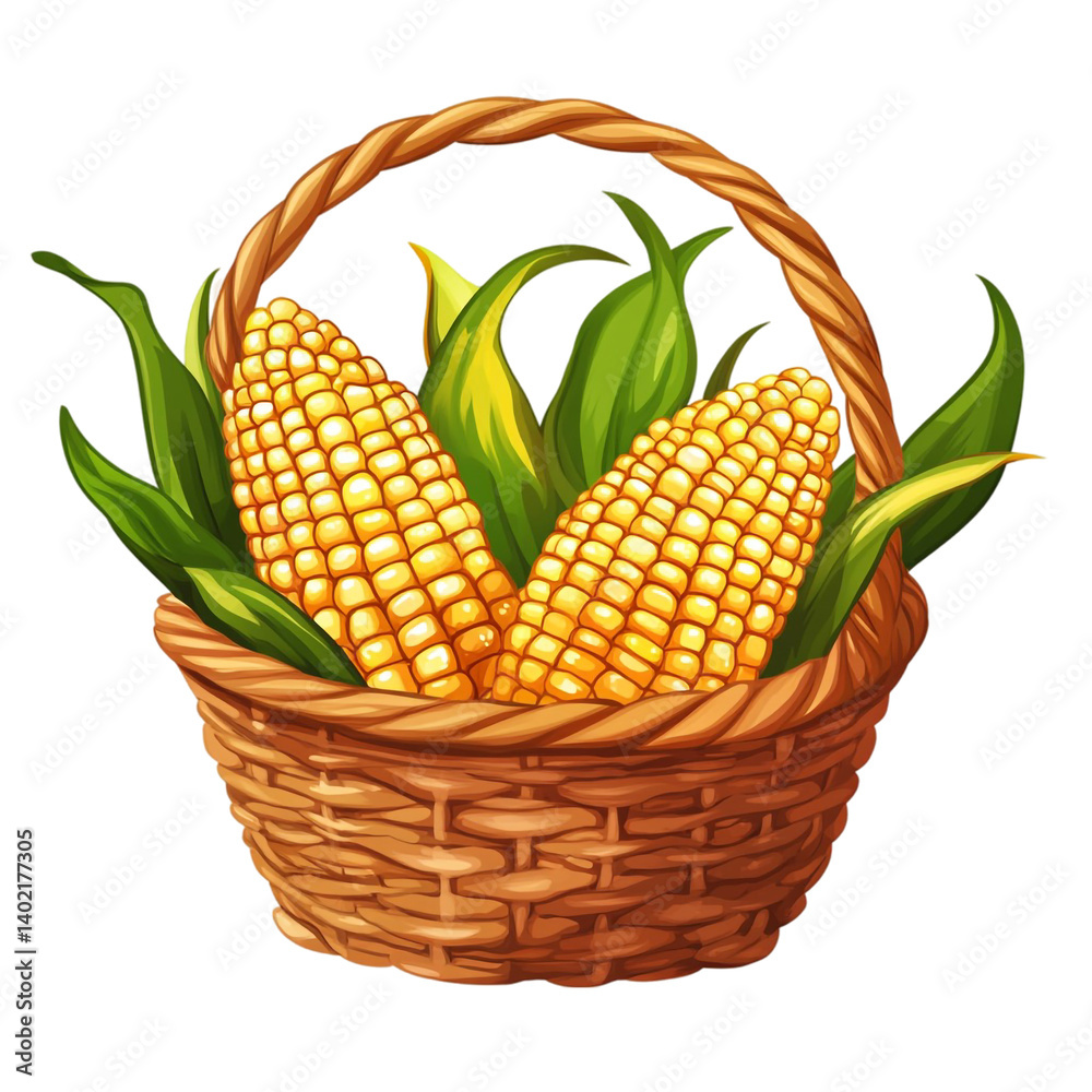Obraz premium Sweet Corn in a Rustic Basket Fresh Harvest Delight