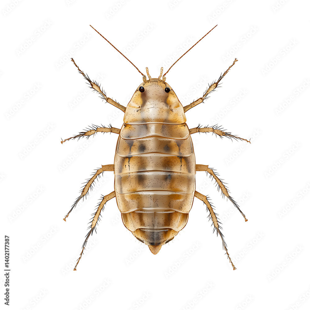 Realistic booklouse insect isolated in frontal view