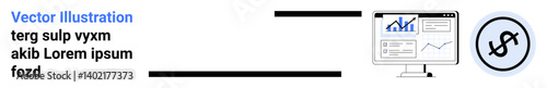 Monitor displaying charts, graphs, and statistics beside a circular dollar sign. Ideal for finance, budgeting, data analysis, business growth, investment, banking simple landing page