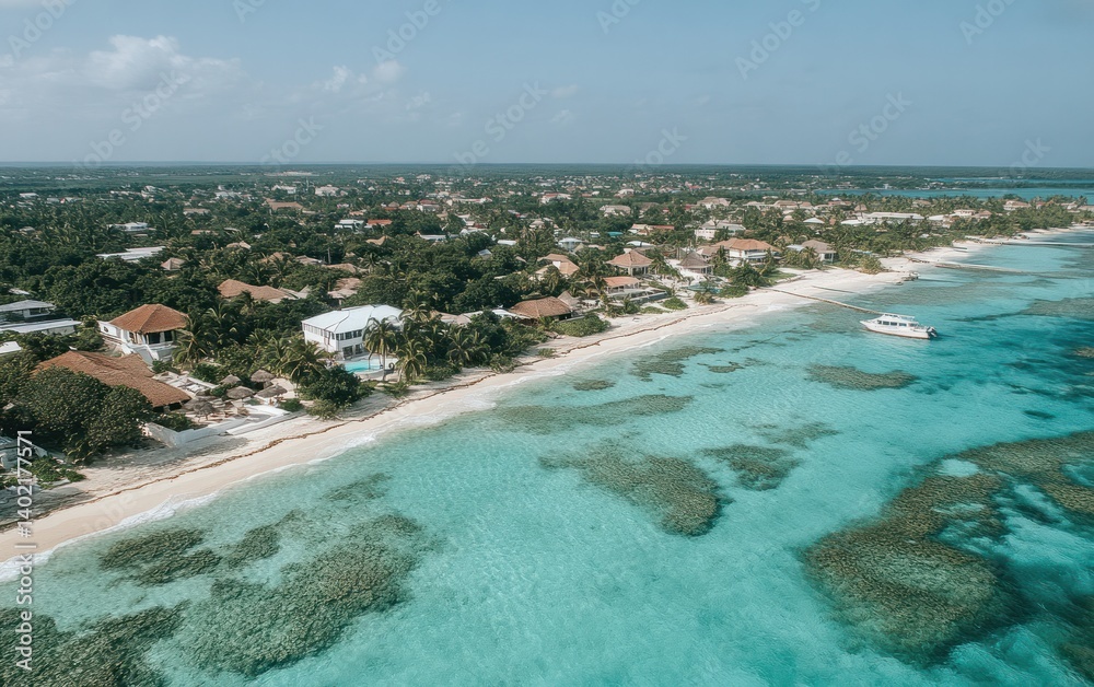 Obraz premium Aerial Tropical Beach View Turquoise Water Luxury