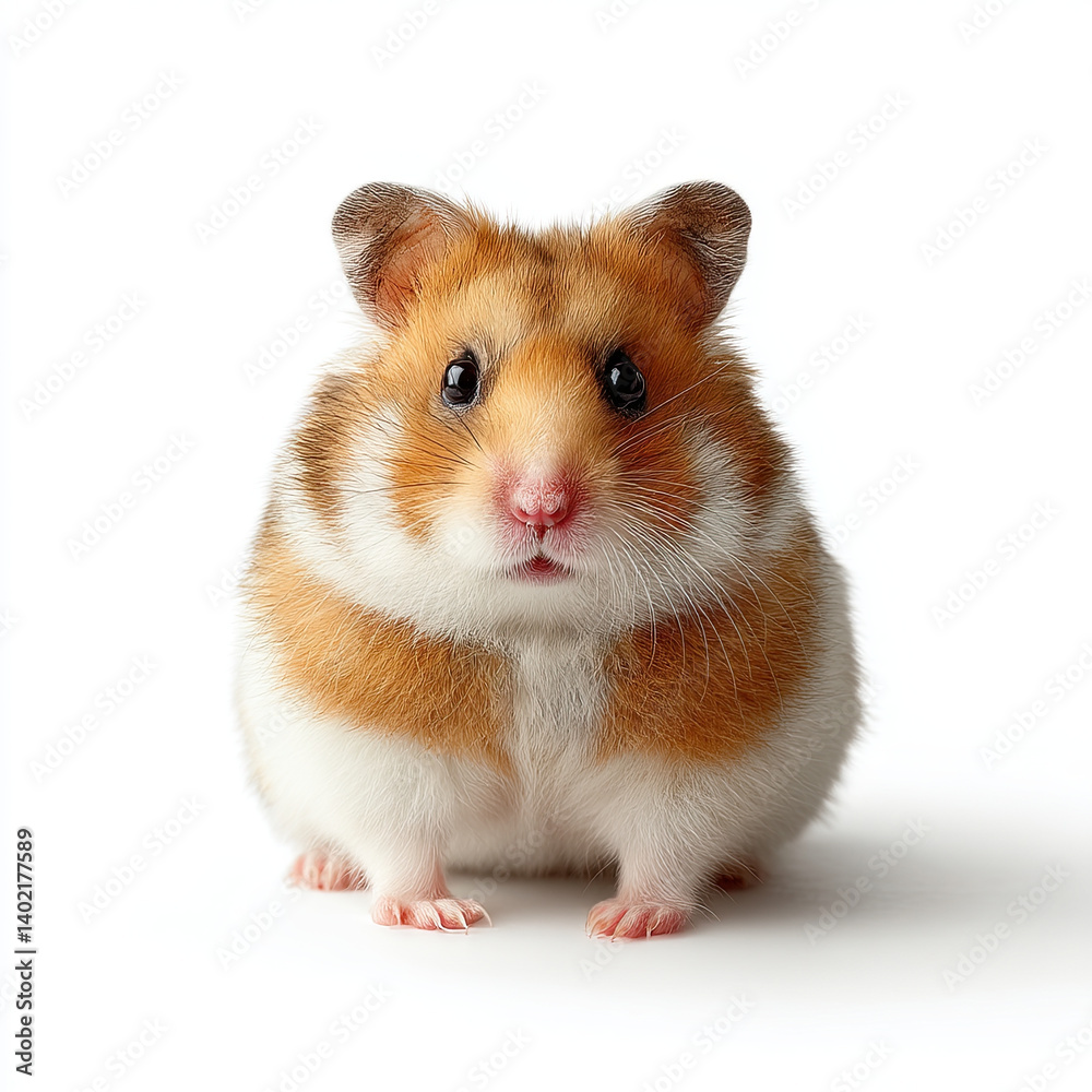 Fat hamster sitting still on clean white background, neutral expression Fat hamster sitting still on clean white background, neutral expression