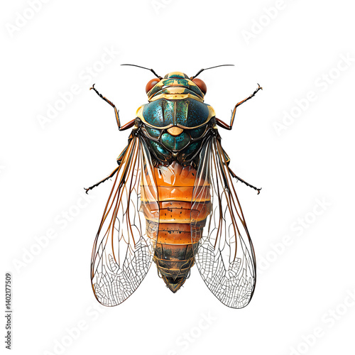 Obraz na płótnie Colorful cicada insect with transparent wings isolated w salonie