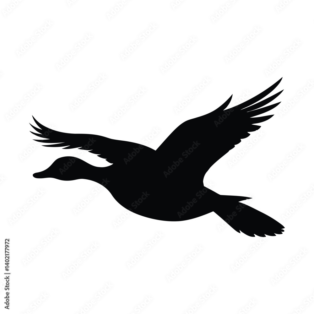 Fototapeta premium Flying Duck Vector silhouette illustration white background