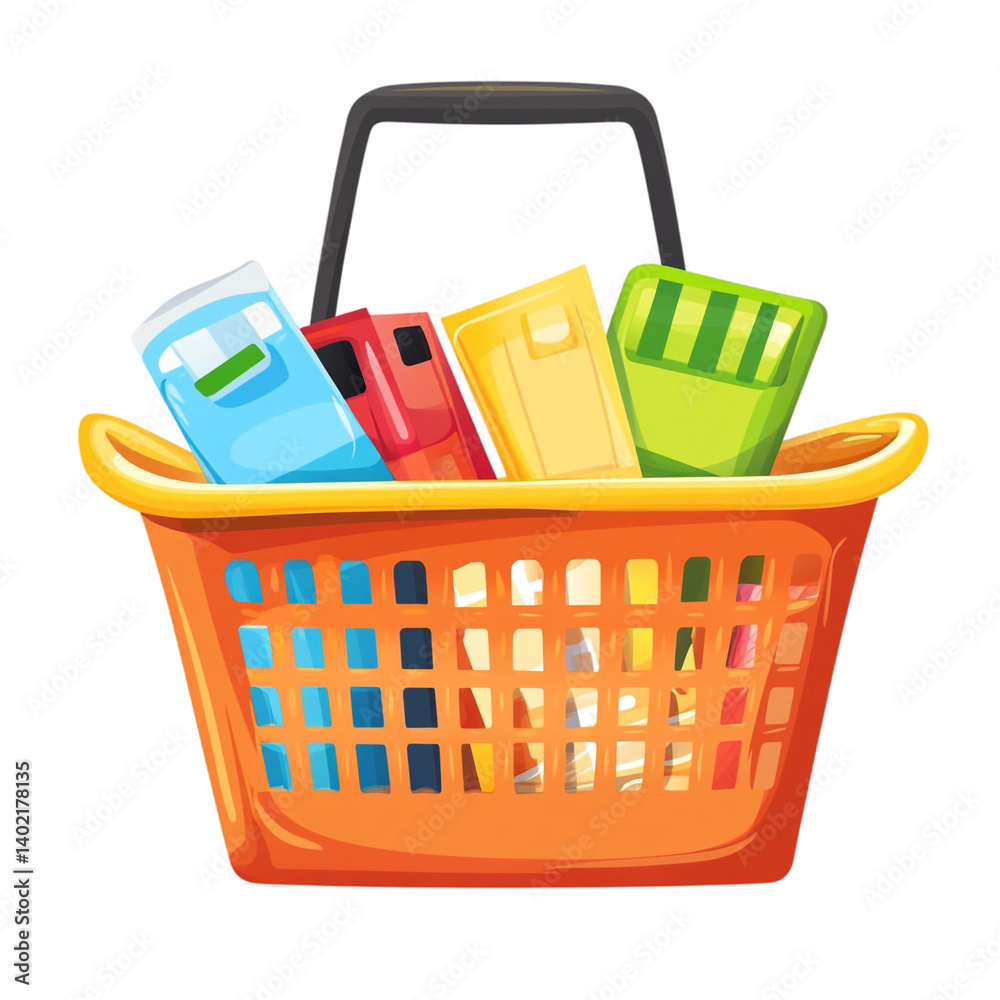 Fototapeta premium Colorful shopping basket full of groceries happy shopping day