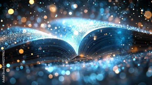 Mystical Book with Glowing Light Particles Erupting from Pages Creating Dreamlike Atmosphere with Intricate Details