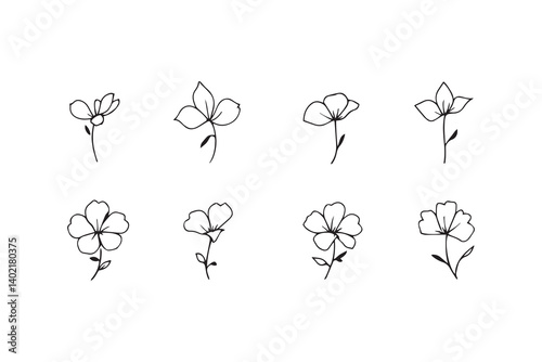 Set of 6 pec in two row  Carpathian Bellflower line art on white background